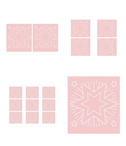 Digital White Work Christmas Star <b>Pink 4 Sizes - 4 x A4 Sheets Download