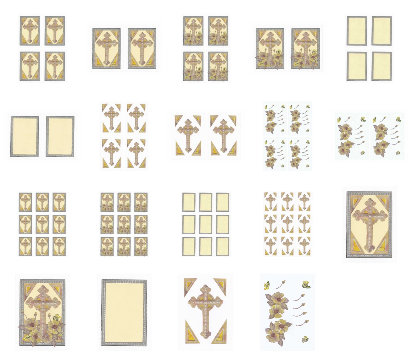 Faux Parchment Cross Sets - 3 Sets - 19 x A4 Sheets