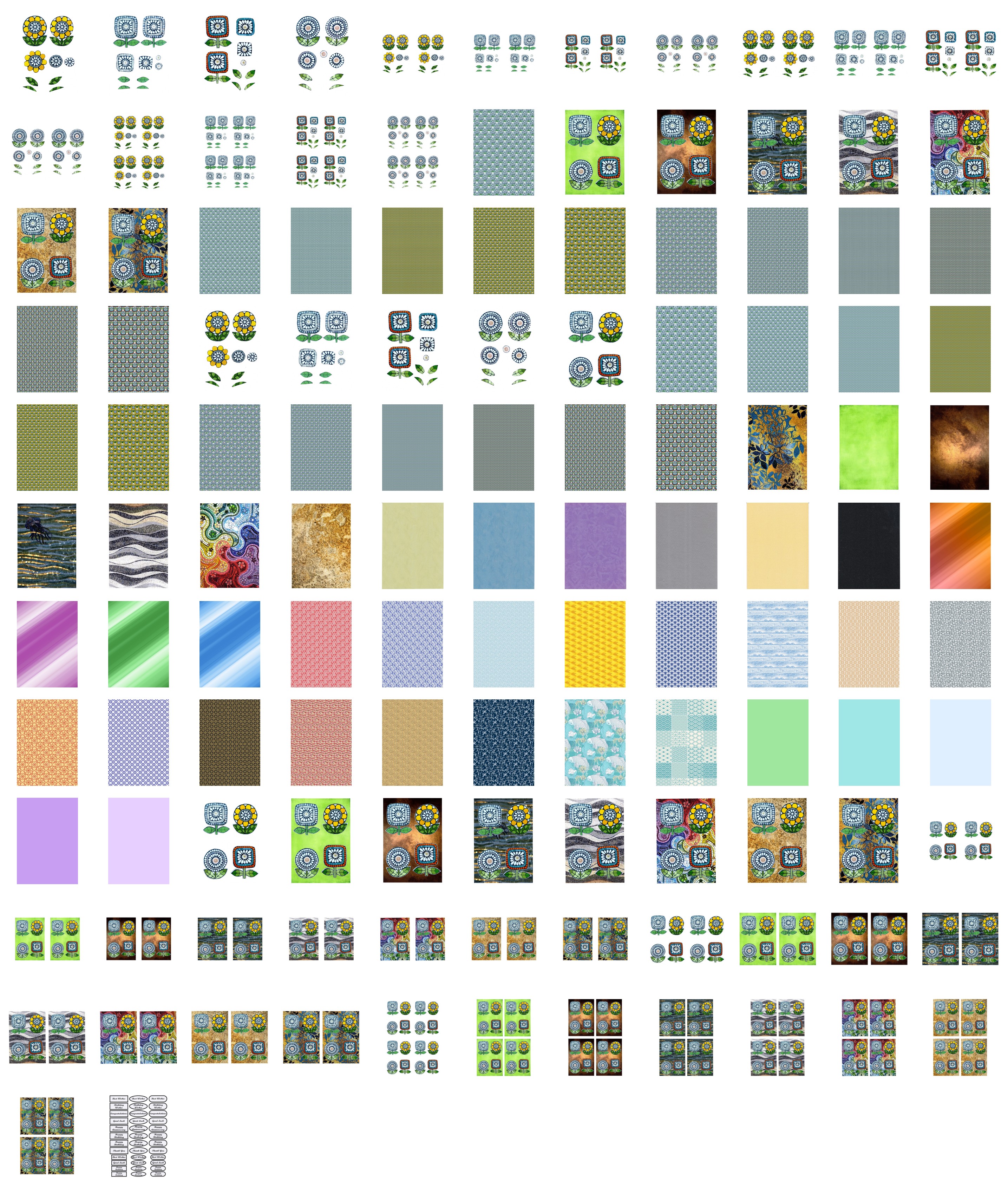 Mosaic Flowers Download Set - 6 Sizes - 120 Pages to Download