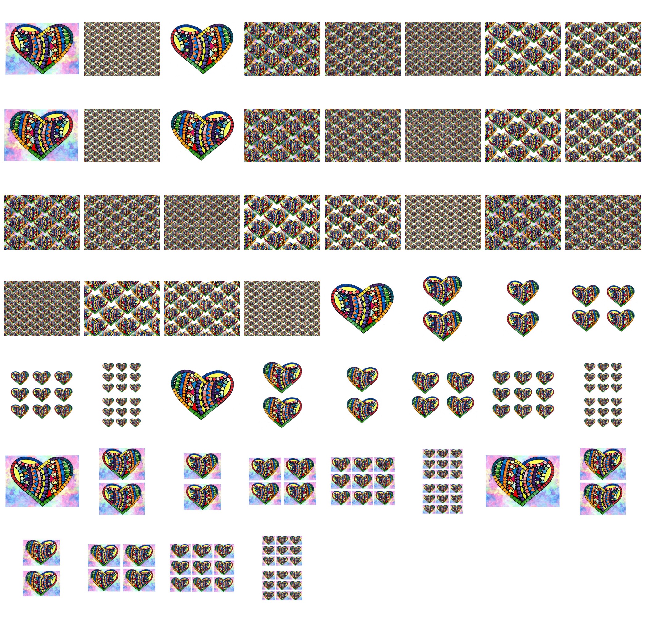 Mosaic Rainbow Heart Set - 52 Pages to Download