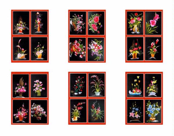 Oriental Flowers On Black Toppers - 6 x A4 Download