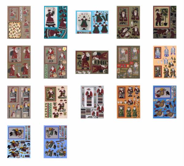 Full set of Tapestry Effect Snowmen and Santas - 17 x A4