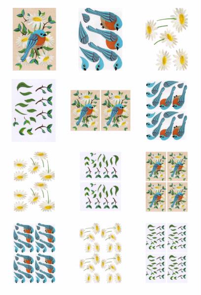 Embroidered Effect Birds & Flowers Set 01 - 12 Sheets to Download