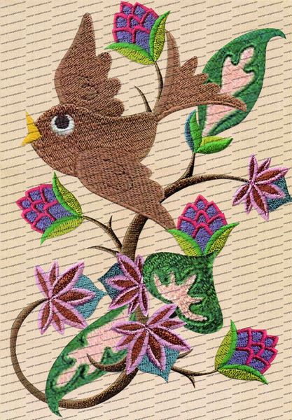 Embroidered Effect Birds & Flowers Set 02 - 9 Sheets to Download