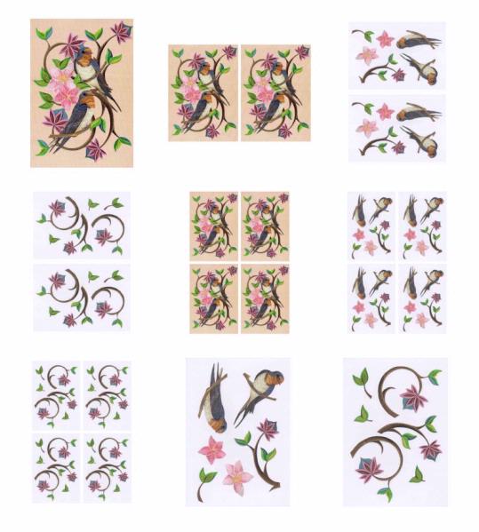 Embroidered Effect Birds & Flowers Set 06 - 9 Sheets to Download