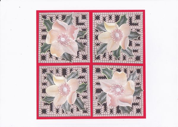 Christmas Rose & Holly Faux Parchment Set 13 - 4 x A4 Page
