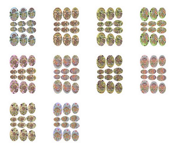 Jacobean Flowers Stitch Effect 1 to 10 Oval Stackers - 10 x Pages to DOWNLOAD