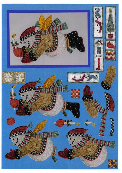 Tapestry Effect Snowman Decoupage Design 1 - 3 x A4 Page to DOWNLOAD