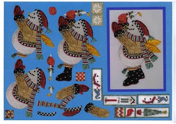 Tapestry Effect Snowman Decoupage Image 2 - 1 x A4 Page to DOWNLOAD