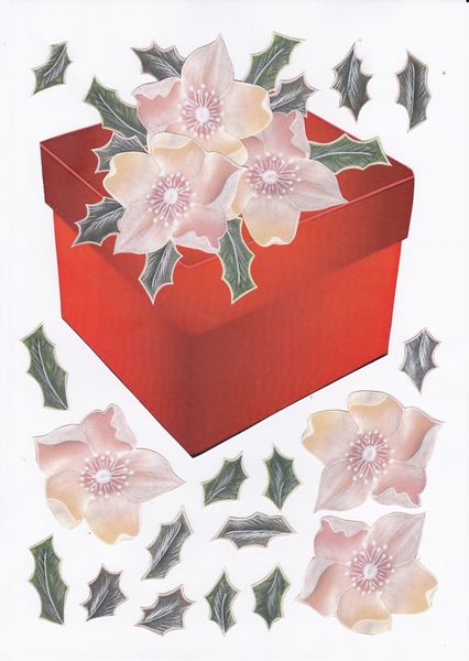 Christmas Rose and Holly Decoupage Present - Set 1 - 4 x A4 Pages Download