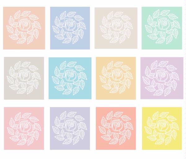 Digital White Work Rose Swirl & Leaves <b>All 12 Sets 4 Sizeses - 48 Pag